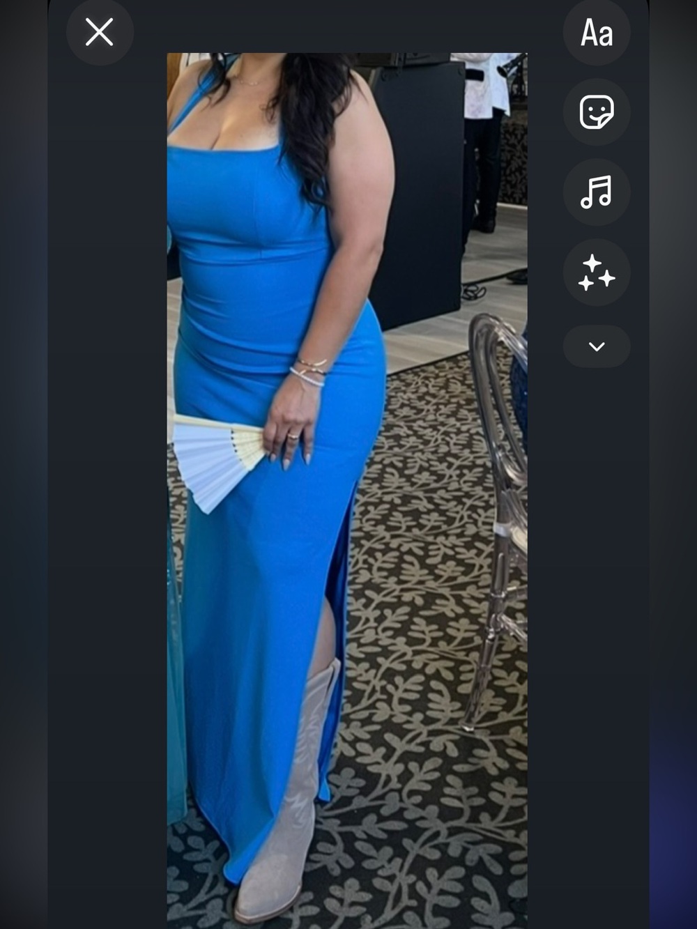 Lulu's Electric Blue High-Slit Maxi Skirt